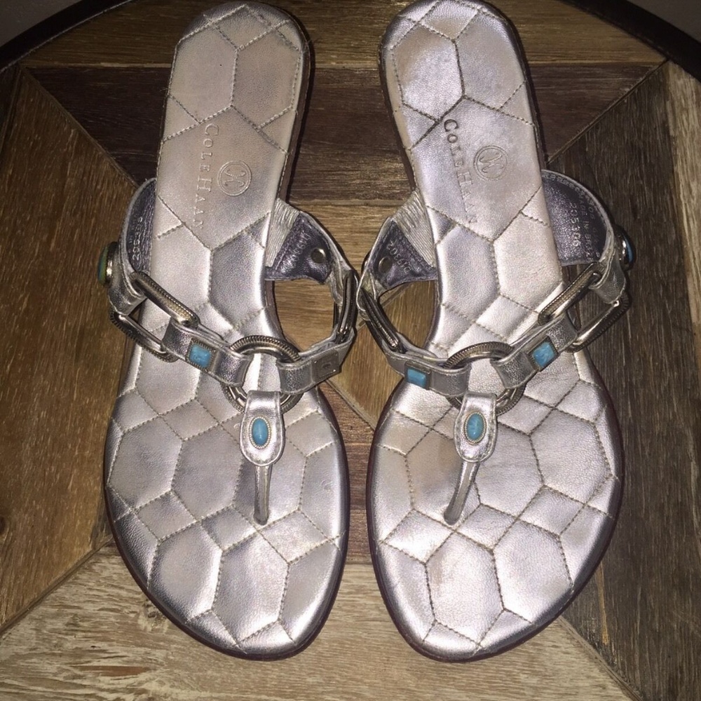 Cole Haan Metallic Turquoise Stone Wedge Sandals